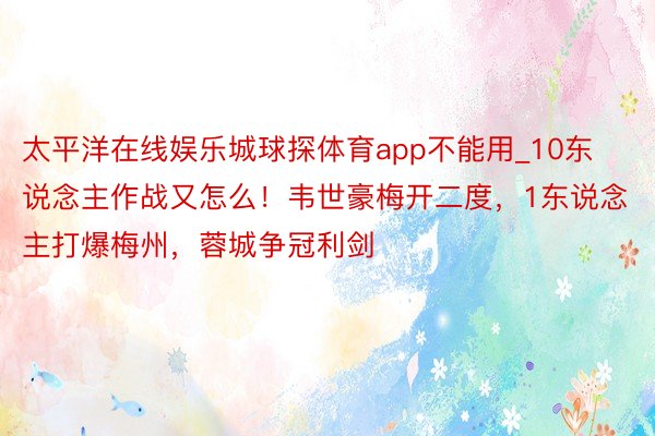 太平洋在线娱乐城球探体育app不能用_10东说念主作战又怎么！韦世豪梅开二度，1东说念主打爆梅州，蓉城争冠利剑