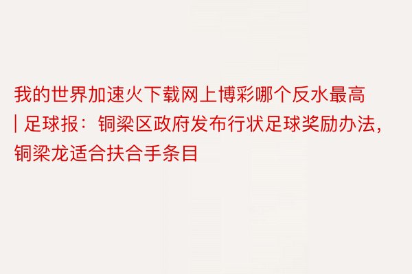 我的世界加速火下载网上博彩哪个反水最高 | 足球报：铜梁区政府发布行状足球奖励办法，铜梁龙适合扶合手条目